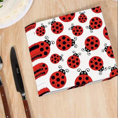 20/40/60pcs Ladybug Design Party Tissue Paper - Red & Black On White 2-Ply Decorative Napkins For Bachelorette Showers, Gender Reveals, Graduations, Picnics & Adult Celebrations, Picnic Accessories | Ladybug Pattern | Twoply Napkins
