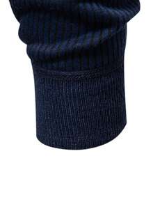 男士秋冬两合一 Polo 领拼接休闲浅蓝色鹿纹针织衫，长袖，可叠穿或外穿 - 藏蓝色 - 查看 7