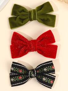 2pcs Multicolor Velvet Bow Hair Clips For Baby Girls Premium Velvet Bow Hair Bows Delicate Hair Bows, Soft Fabric Alligator Clips, Daily Wear Hairpins Baby Hair Accessories - Multicolor - View 3