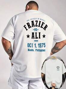 [Niu Wang Selection]Summer New Men's Casual Printed T-Shirt Ribbed Round Neck Short Sleeve Top, Knitted Fabric, Refreshing And Comfortable, Frazier Vs Ali 1975 Manila Philippines, Suitable For Outdoor Activities Men's Printed Summer T-Shirt Top Shirt - White - View 6