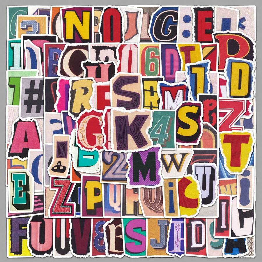 100PCS Retro English Letters Stickers Aesthetic Vinyl Stickers Decals Scrapbook, Journaling, Laptop, Bumper, Skateboard, Water Bottles, Computer, Phone - Multicolor - View 1