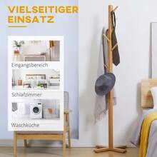HOMCOM Bamboo Coat Rack With 8 Hooks, Ideal For Hallway And Bedroom, 49.5 X 49.5 X 178 Cm, Elegant And Functional. - 自然色 - 查看 6