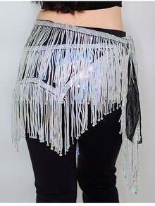 肚皮舞腰链臀巾初学者亮片流苏东方舞腰巾舞蹈表演腰带 - 彩色 - 查看 9