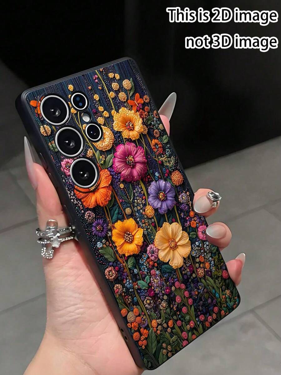 1个创意彩色花朵防摔防滑黑色手机壳,兼容三星Galaxy A04e/A05s/A13/A14/A15/A34/A35/A50/A52/A53/A54/S21/S22/S23/S24/S25/S25 Ultra,国际版,非国内版 - 黑色 - 查看 1