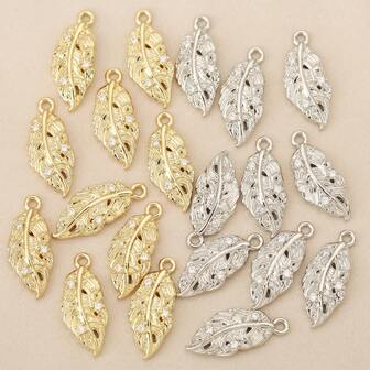 3 DIY Accessory Pendants In Leaf Shape Made Of Copper With Micro-Inlaid Zirconia, Delicate And Suitable For Making Pendants On Any Jewellery