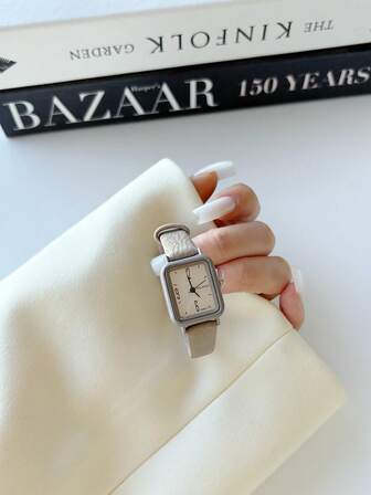 DOUKOU 1 件复古简约优雅商务风格女士石英手表，时尚精致甜美可爱，矩形锌合金表盘锌合金指针柔软舒适的皮革表带，适合日常佩戴和腕部装饰，非常适合生日礼物、节日礼物、圣诞节礼物