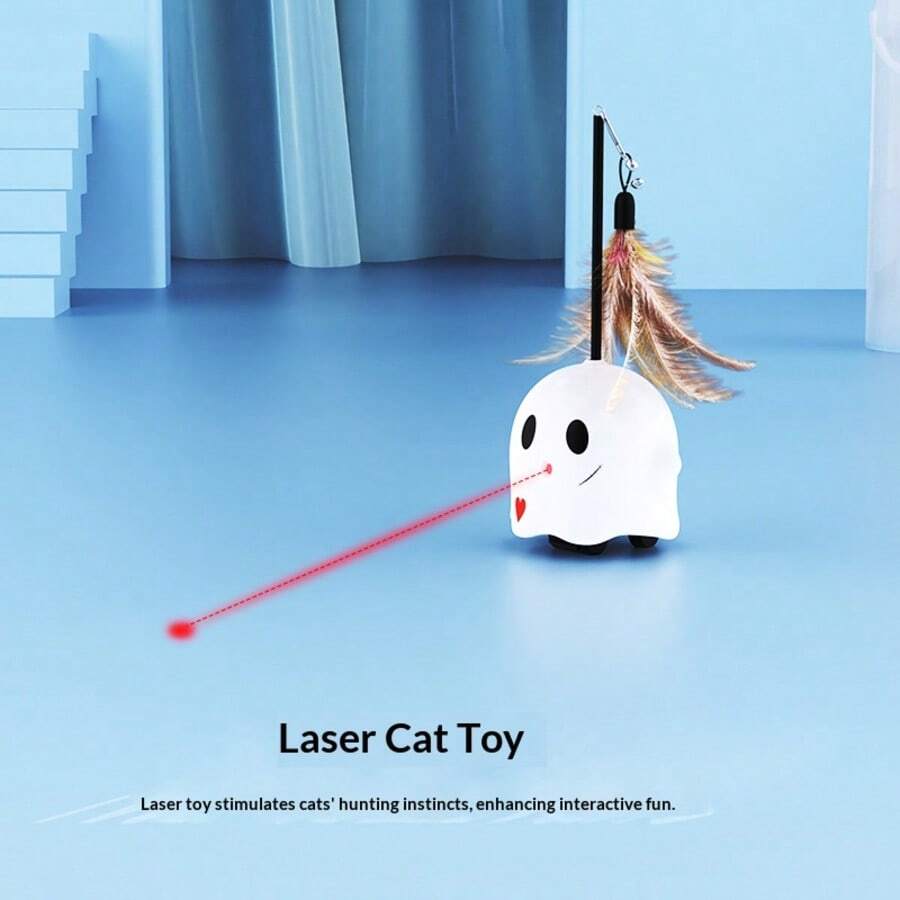 新款智能逗猫玩具，懒人造型带羽毛猫玩具，可自娱自乐，激发追逐乐趣，采用耐用防刮材料制成，遇到障碍物时自动转向。