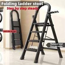 [Durable Folding Ladder] 500 Lbs Capacity, Durable, Lightweight 2/3/4/5-Step Portable Folding Ladder | Heavy-Duty, Anti-Slip Pedals, Sturdy Design For Home And Industrial Use, Ideal For Home, Garage, Workshop, Construction Sites, Robust Handrails - Đỏ - Xem 13