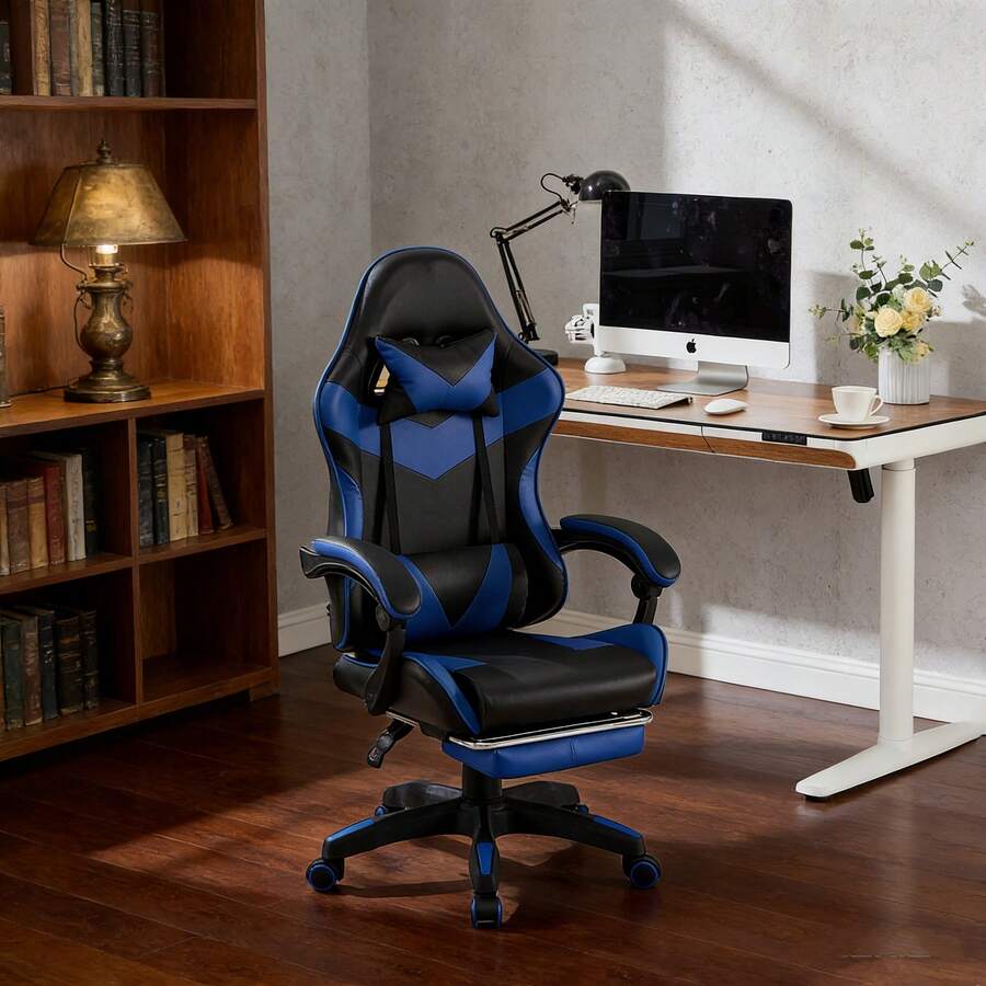 Gaming Chairs - Black+Blue + Upholstered + Foam - View 1