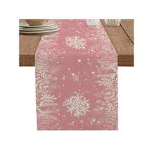 1pc Pink Christmas Table Runner, Tabletop Decor, Winter Snowflake Tablecloth, Washable, Can Be Used As Vanity Scarf, Suitable For Kitchen, Christmas Holiday, Seasonal Leaf & Pinecone Pattern - Pink - View 13