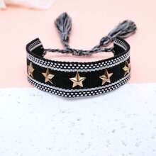 1 pieza Pulsera tejida de moda con tachuelas en forma de estrella - Negro - Ver 2