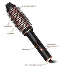 Rolling Curling Comb Hair Curler Straightener,Professional Curling Iron Heated Hair Styling Brush Anti-Scald Thermal Brush Curl Wand,1.5 Inch Ionic Thermal Round Brush Makes Hair Smoother Get Natural Curls, Easy To Use - Black - View 2