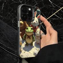 Funda de Teléfono Transparente con Impresión de Grupo de Animales Lindos para iPhone 14 13 12 Pro Max y  Galaxy S23 S22 S21, Opción de Regalo Ideal para Todas las Estaciones - Negro - Ver 4