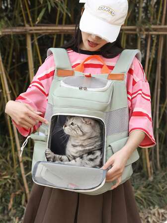 Portable Large Capacity Cat Backpack, Breathable Pet Cat Carrier Bag, Fashionable Pet Chest Bag For Outdoor Use
