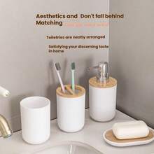 [1 Toilet Brush Cleaning Kit] Bamboo Toilet Brush With Long Handle And Plastic Storage Bucket, Portable Design, Toilet Cleaning Tool, Luxury Style Bathroom Accessories