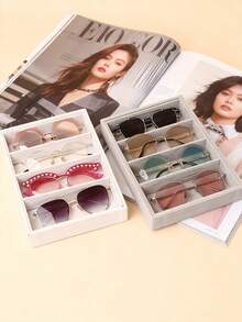 8-Slot Velvet Sunglasses & Jewelry Display Tray - Eyeglasses, Watch And Jewelry Storage Box - Unisex (8 Grids), 8 Grid Velvet Sunglasses And Jewelry Storage Tray, Polyester Fabric Eyeglasses And Accessories - B - View 2