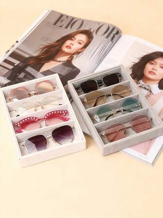 太阳镜收纳盒，米色天鹅绒眼镜托盘 - 眼镜、手表和珠宝展示 - 男士和女士（8 个隔层），8 隔层天鹅绒太阳镜和珠宝收纳托盘，涤纶面料眼镜和配件