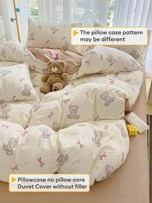 3件套米色可爱卡通熊超柔软加厚水洗超细纤维被套套装（1个被套+2个枕套），枕套尺寸随机裁剪，不含被芯 - 藍白色 - 查看 11