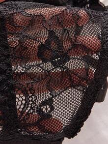Plus Size Black Lace Seductive Bow Decor Half Cup Underwire Bra, Lingerie - Black - View 2