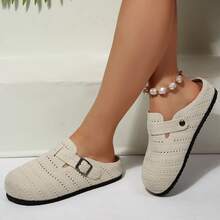 Clogs Summer Women's Mesh Textured Flat Sandals Wide Toe Box Breathable Mules Closed Toe Backless Non-Slip Flat Slipper Slides Shoes - trắng - Xem 9