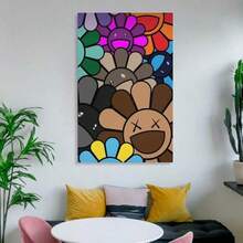 1pc Framed Takashi Murakami Artwork Smile Plants Flowers Poster Canvas Wall Art Painting Print For Contemporary Living Room, Bathroom, Bedroom, Hotel, Apartment, Villa, Gallery, B&B, Hallway, Studio, Nursery, Kids Room, Kindergarten, Nursery, Study, Classroom, Home Office Decoration Ready To Hang - trắng - Xem 8