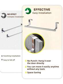 1pc Kitchen Sink Towel Rack, Hook Mounted On Cabinet Door Without Drilling, Suitable For Kitchen Cabinets, Can Be Used As Drawer-Style Towel Rack, Silver Color - Silver - View 6