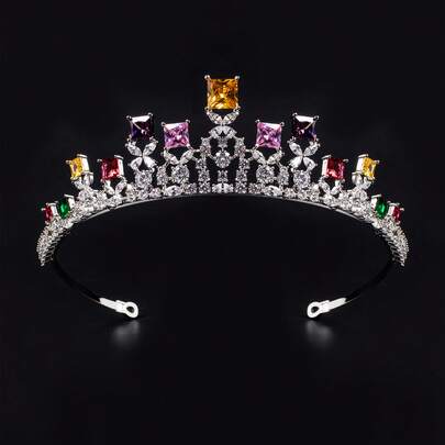 1件装多色新娘皇冠头饰，水晶发箍公主婚礼皇冠，精致优雅，适合生日、万圣节等场合