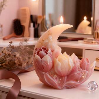 1pc Moon & Floral Silicone Mold, Suitable For Making Scented Candles, Plaster, Soap, Clay, Epoxy Resin Crafts, Reusable, Home Decor For Birthday, Valentine's Day, Mother's Day, Festivals, Party Decoration, Detailed Patterns Of Moon, Rose, Ideal For Hobbyists, Tabletop Decor, Wedding Decoration, Indoor/Outdoor Use, Perfect Gift For Friends