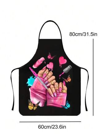 1pc Colorful Butterfly & Lipstick Print Apron, Durable Polyester Material, Suitable For Cooking, Barbeque, Gardening, Painting, Manicure, Unisex, Valentine's Day Gift, Indoor & Outdoor Use