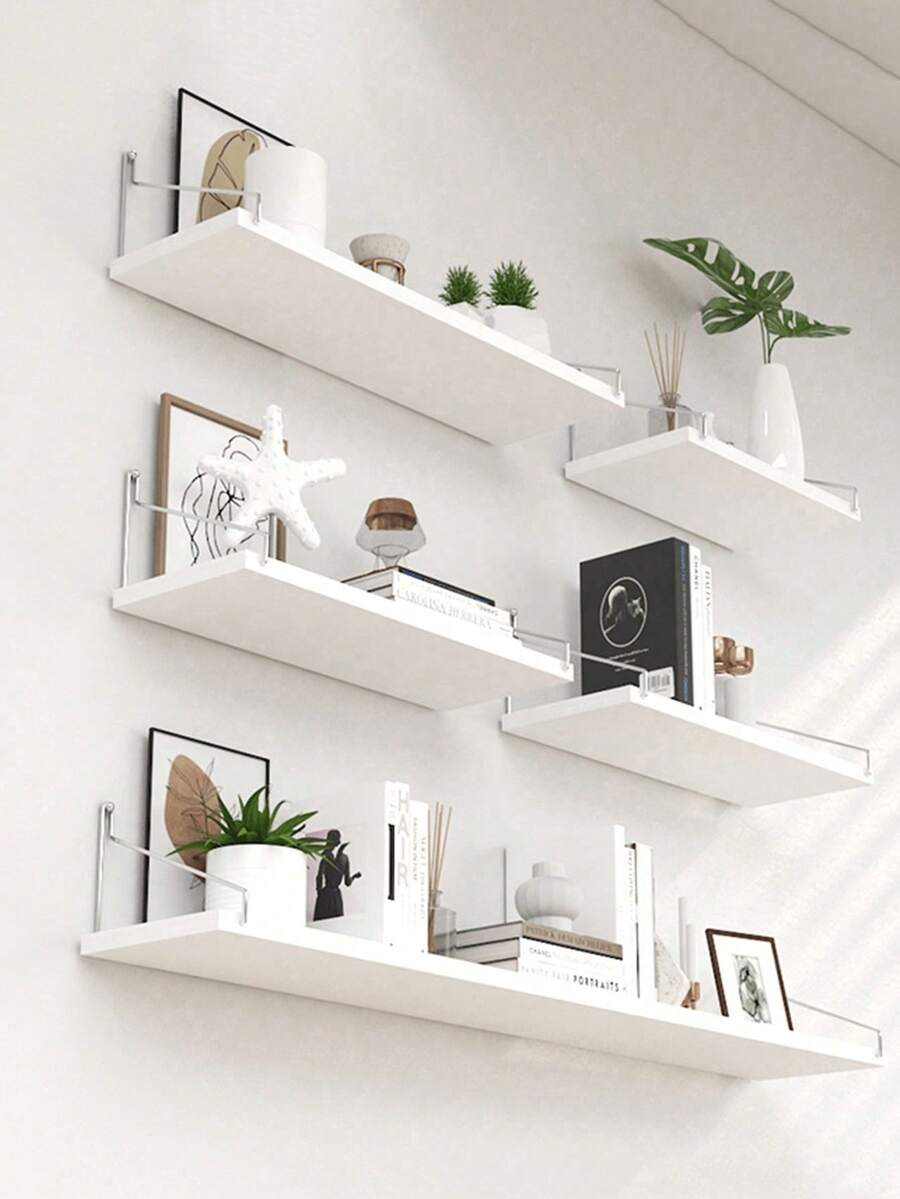 1pc No Drill Needed Floating Shelf, Wall Decor Shelf For Living Room, Bedroom, Dorm, Holds Books, Plants, Decorative Items