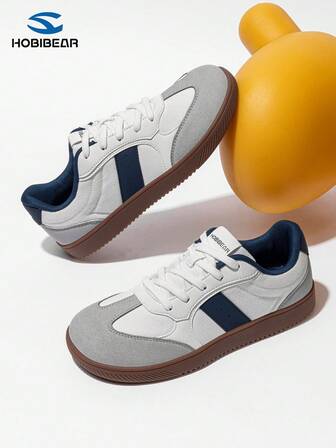 HOBIBEAR Women's Casual Retro Sneakers, White & Blue Luxury Flat Shoes, Student & Couple Almond Toe Rubber Shoes, Suitable As Christmas, Thanksgiving, New Year Holiday Gifts