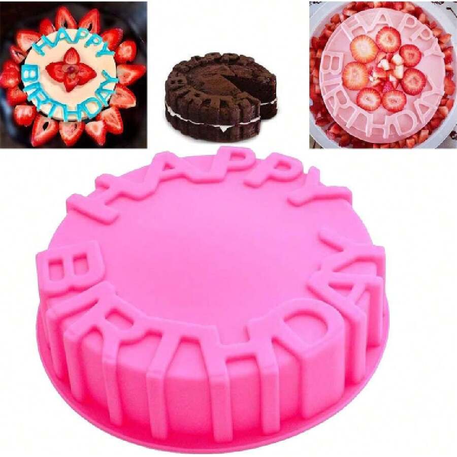 Birthday Cake Molds For Baking Silicone Cake Pan Tools,Non-Stick Cheese Reusable And Durable Pastry Mould For Dessert, Cookie, Bread, Pudding, Jelly, Chocolate And More(Pink,7.9in),34696996 - 藕粉色 - 查看 1