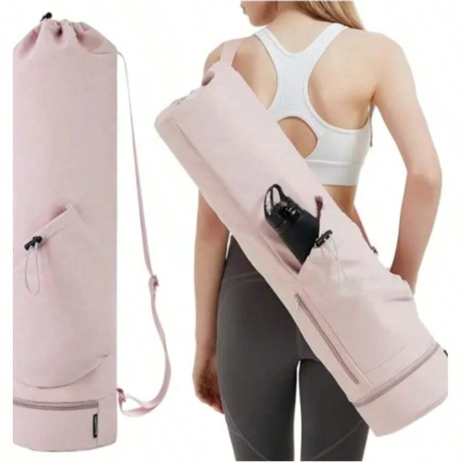 Bolsa para esterilla de yoga con bolsillo para botella de agua y bolsa húmeda en la parte inferior, bolsa de almacenamiento multifuncional para esterillas de yoga. - Rosa - Ver 1