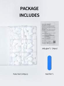 Bộ 144 miếng dán móng tay ngắn hình bầu dục bóng mượt màu nude, màu trắng kẹo Macaron, vừa vặn hoàn hảo với móng tay giả acrylic, bao gồm 1 lọ gel dẻo và 1 dũa móng, thích hợp cho phụ nữ và các bạn gái sử dụng hàng ngày khi đi làm, học tập và dự tiệc. Đồ dùng làm móng DIY - trắng - Xem 5