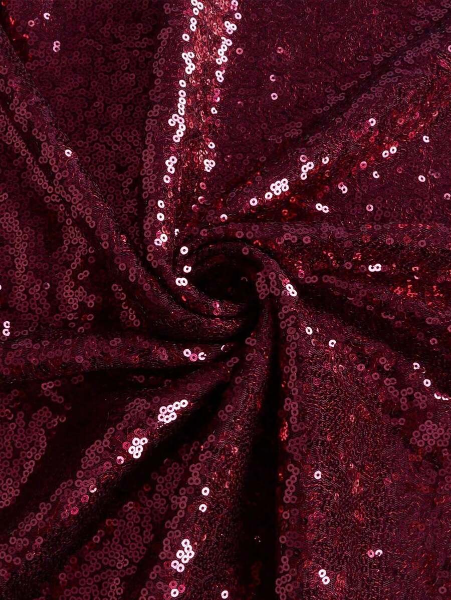 1pc 3mm Precision Cut Sequin Fabric, Heavy Beaded Embroidery 3D Sequins, Party Background Decor Costume Dress Stage DIY Pre-Cut Cloth - Burgundy - View 1