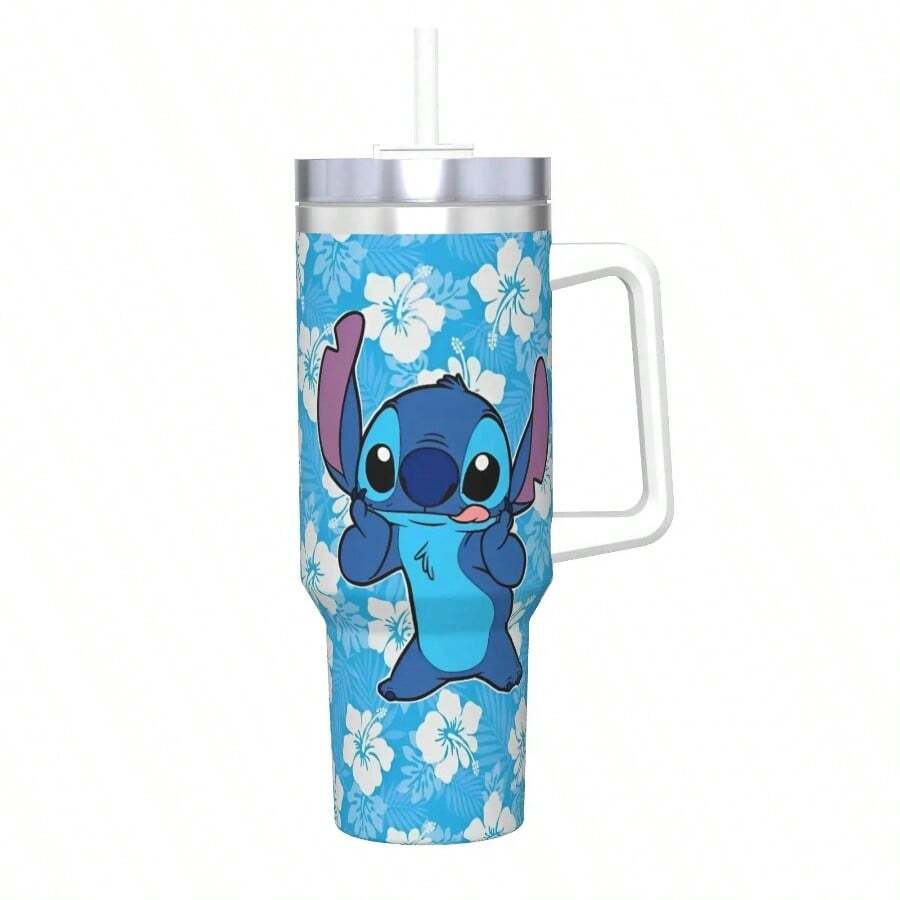 Pink Lilo And Stitchs Insulated Tumbler With Lid Cartoon Vacuum Thermal Mug Double Wall Bottle Cup, 40oz - 2 + 均碼 - 查看 1