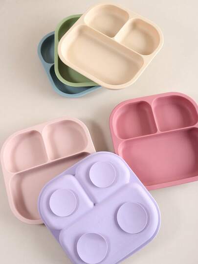 Plato de 3 compartimentos con succión de silicona para bebé, vajilla de alimentación para infantes