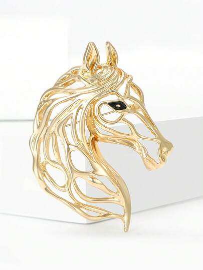 镂空金属马头胸针 - 奢华动物胸针，男女皆宜，可作项链佩戴，新年礼物，珠宝配饰
