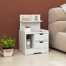 HOMCOM Bedside Table With 2 Drawers And Open Shelf, 40x30x60 Cm, White - White - View 9
