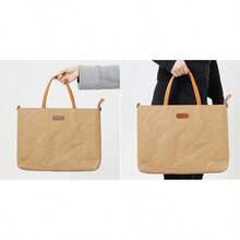 Washed Kraft Paper Notebook Sleeve Compatible With Apple 16inch Single Shoulder Crossbody Large Capacity Laptop Bag - Yellow Paper - View 5