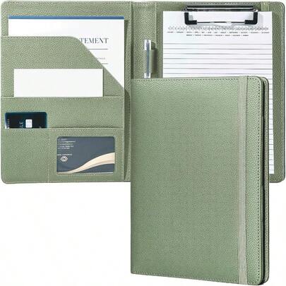 Mymazn ジュニア用パッドフォリオポートフォリオフォルダー Sサイズ A5クリップボード カバー付き 5インチ x 8インチ ライティングパッド メモ帳ホルダー リーガルパッドホルダー ビジネス 学校 オフィス メンズ レディース グレーグリーン