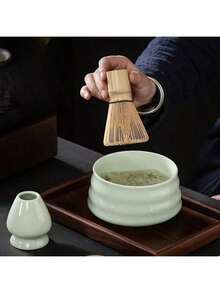 4-Pieces Matcha Combo Set: Bowl, Matcha Whisk, Matcha Spoon, Matcha Stand, Traditional Japanese Tea Ceremony Tools, Back-To-School Set, Holiday Gift Set, Halloween Gift - A - View 6