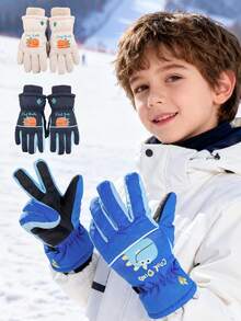 1 双儿童滑雪手套，防水保暖冬季手套，适合学生、骑行者，防风防寒，男女童均适用