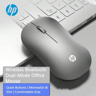 HP DM10 Wireless Bluetooth Dual-Mode Mouse: Bluetooth 5.0 + 2.4G Dual Connection, Quick Switching Between Multiple Devices, Stable Transmission Up To 10 Meters, Quiet Buttons, Long Battery Life (Battery Version), Compatible With Desktop And Laptops [Battery Version Includes Mouse Pad]