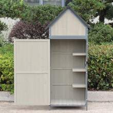 Outdoor Sheds Storage, 2.5x5.6FT Vertical Storage Sheds, Wooden Sheds With Metal Frame, 68" Tall Wood Garden Tool Shed, Metal Framed Tool Cabinet With Adjustable Shelves Large Capacity Storage, Box For Backyard Garden Patio Lawn - Grey - View 3