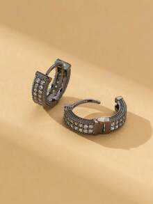 2pcs European & American Fashion Rhinestone Hoop Earrings, Personalized Copper Ear Rings, Suitable For Men And Women - Multicolor - View 18