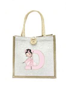 Túi xách vải lanh, Túi xách nhỏ bằng vải lanh họa tiết hoa và nút trang trí, In chữ cái A-Z màu hồng, Túi xách đơn giản dung tích lớn, Túi tote đựng đồ tiện dụng, Túi mua sắm đa năng, Thiết kế mới, Dung tích lớn, Nhẹ, Lý tưởng cho mua sắm, Túi đeo vai, Túi xách tay, Túi đựng cơm trưa, Hộp cơm trưa, Quà tặng năm mới, Quà tặng ngày Valentine - Nhiều màu - Xem 15