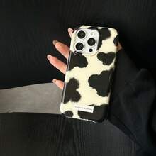 Retro Beige Cow Print Phone Case Compatible With Apple 17 Pro Max/ 16 Pro Max/15 Pro Max/14 Pro/13, Cute/Fashionable/Women's/Creative Design Phone Case, Autumn/Winter - Black and White - View 3