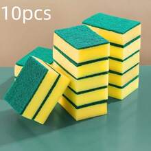 2/6/10pcs Yellow-Green Kitchen Cleaning Sponges, Scratch-Resistant Dish Sponges, Suitable For Hotel/Restaurant/Commercial, Kitchen Cleaning Sponges, Dish Cloths, Pot Scrubbers - Yellow - View 9