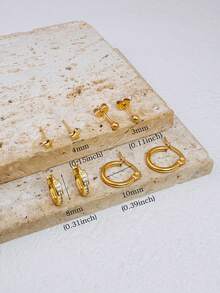 Bộ 4 đôi khuyên tai hình ngôi sao tròn nhỏ đính đá CZ cổ điển có thể xếp chồng lên nhau dành cho nữ, khuyên tai vòng tròn ôm sát thời trang mạ vàng 14K tinh xảo, khuyên tai dạng xoắn ốc cho sụn dái tai, trang sức xỏ khuyên nhiều lỗ cho bé gái - Vàng-1# - Xem 2